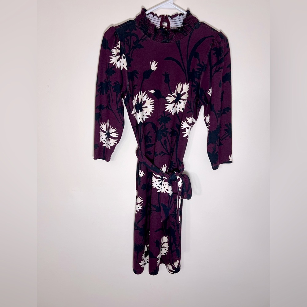Ann Taylor Factory Purple Flowered Long Sleeve Sheathe Dress Size XS